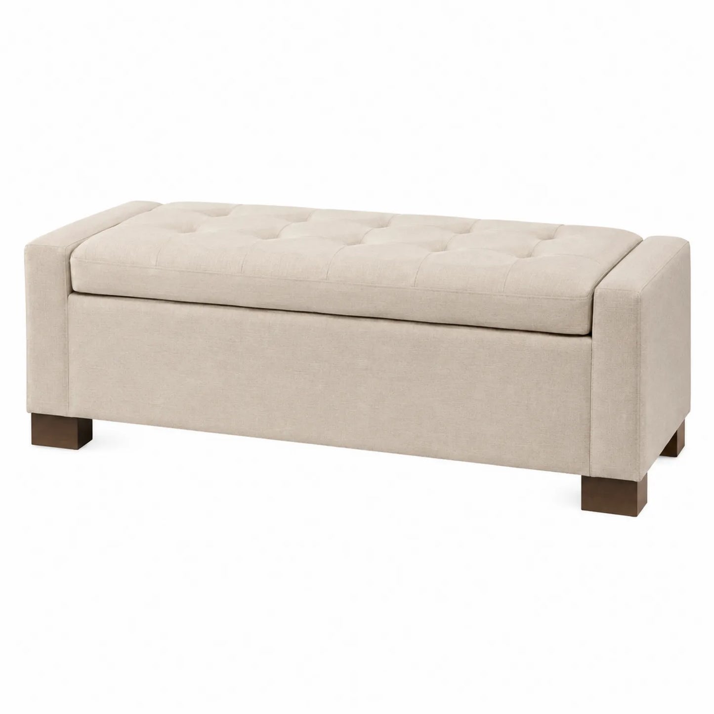 Banco de salón en lino beige con almacenamiento interno 120x45x45 cm