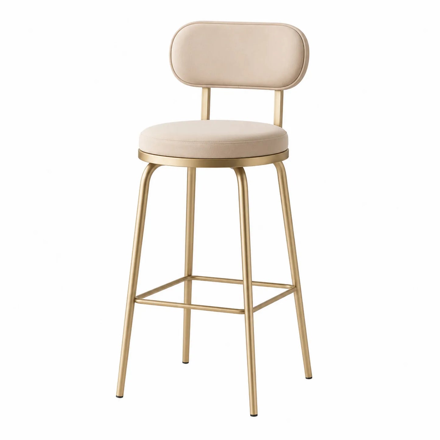 Taburete de bar con estructura de metal y asiento beige