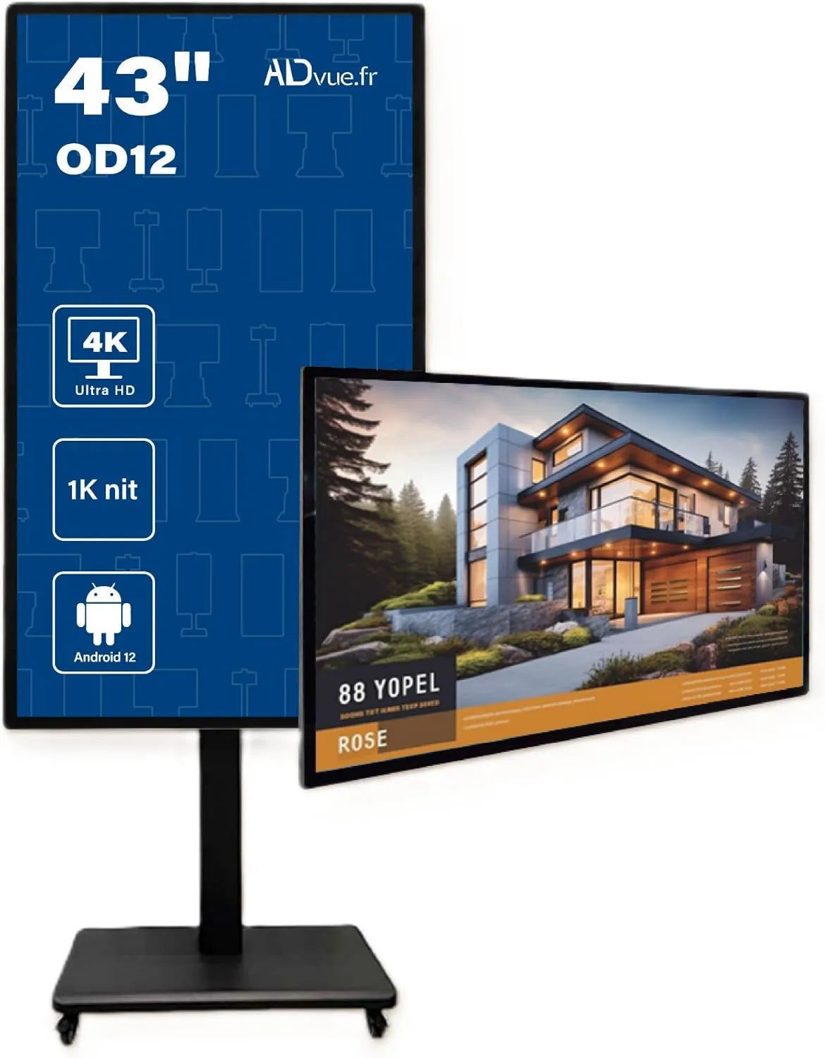 ACTIExPRESS Exibição digital, 43 polegadas, ecrã de publicidade, profissional, Wi-Fi, Android OS, 4K UHD, USB, publicidade digital, 109cm