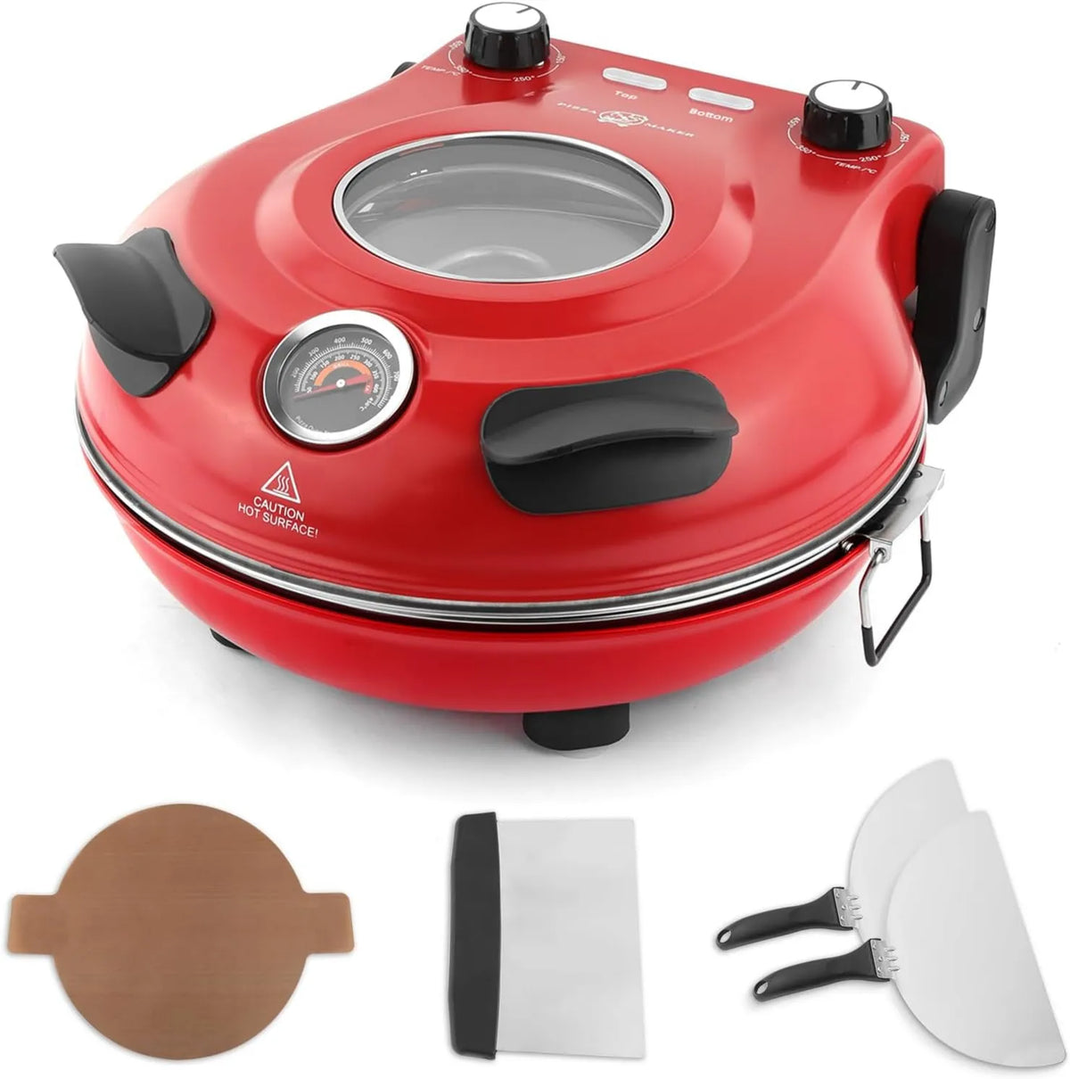 Forno de pizza elétrica, 31 cm, 2 zonas de temperatura, vermelho, incluindo 4 utensílios de pizza, LMC-Rouge, klaif contador de forno de pizza elétrica com