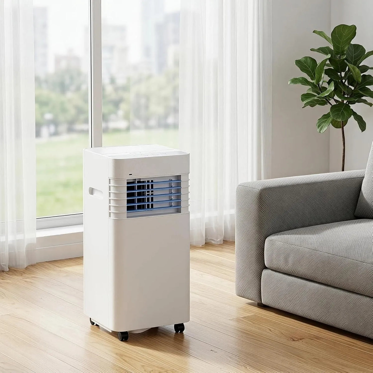 HUANQIN Ar condicionado 24h, Timer, 5050 BTU, 2 velocidades, Ar condicionado móvel 14000 BTU com Kit de Instalação, Baixo Consumo, Ventilador para Grande