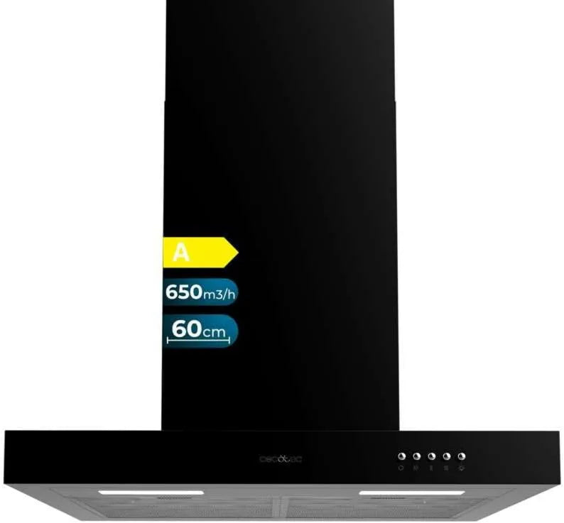 Cecotec Bolero TM Flux 650m3, h exaustor, 60 cm, 165 W, 650 m3/h, capa de cozinha, 3 níveis, preto, controlo Mecânico, Iluminação e Filtragem