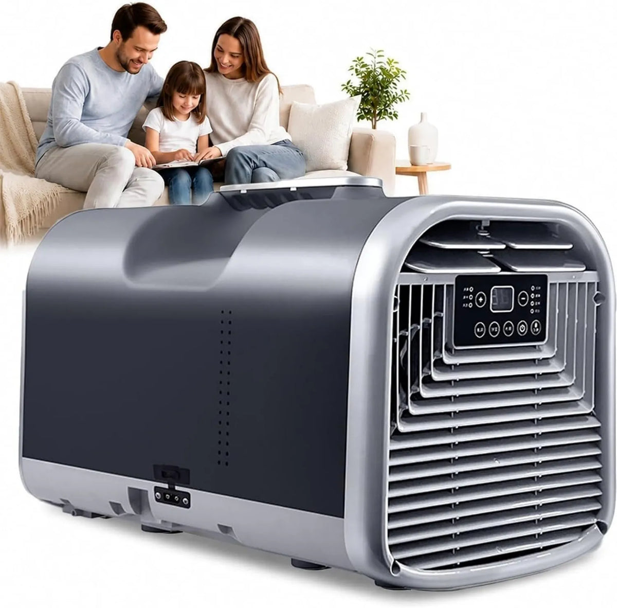 HUANQIN Ar condicionado 4-em-1 12H, 300 W, Timer, Camping, Preto, 4400BTU, Preto, Ar condicionado portátil 4400 BTU 300W Eco 4-in-1 Cooling Camping Tent