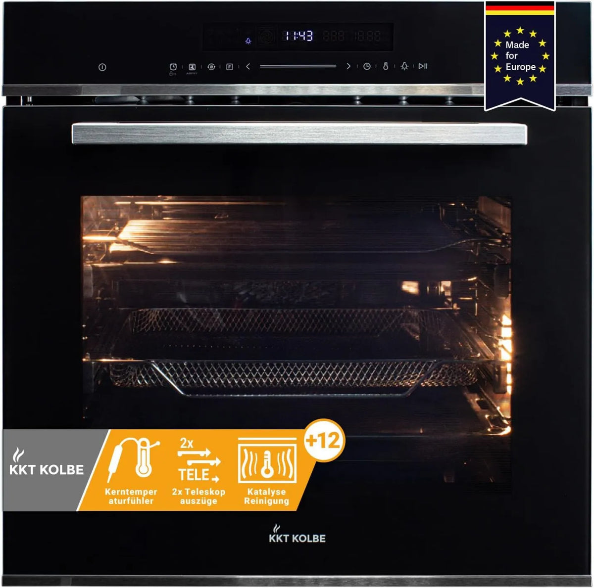 KKT KOLBE EB8017ED forno elétrico de pizza, 60 cm, 72 L, encastrado, timer, grelha, função de pizza, temporizador automático, 9kW, 72L, circulação de ar