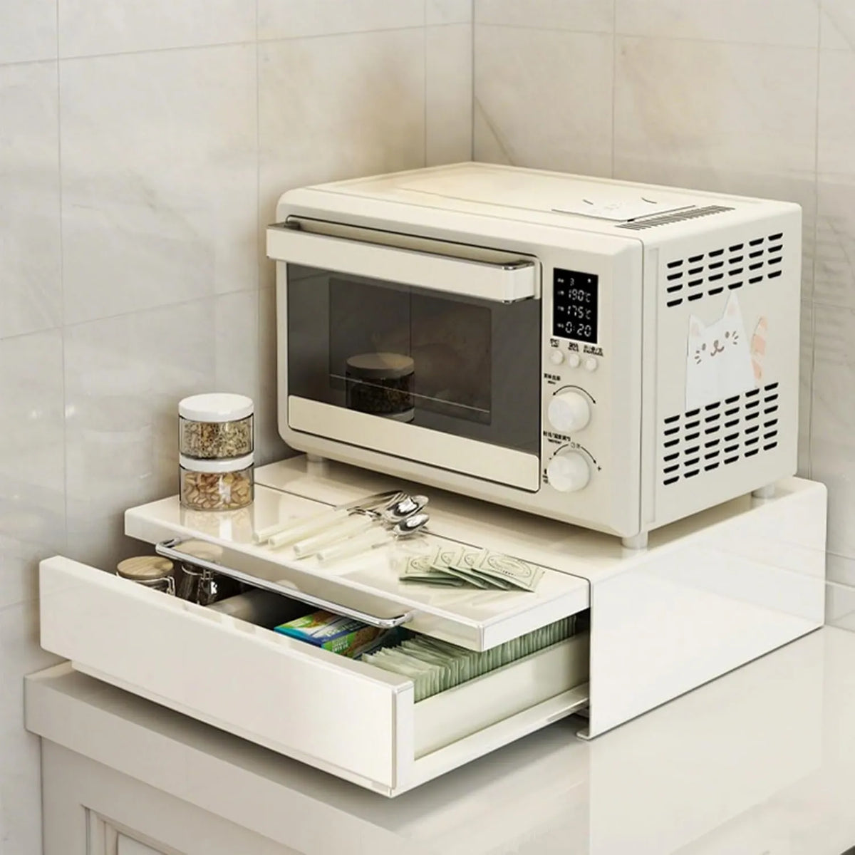 MSFE Microondas, branco, máquina de cafés e utensílios de cozinha Branco, bandeja de rolamento para forno Microondas Suporte ao organizador de cozinha