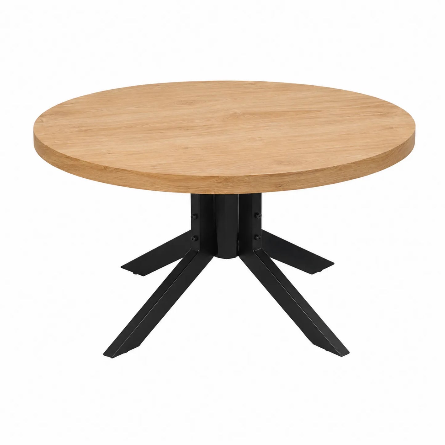 Mesa redonda de roble y metal negro, diámetro 120 cm