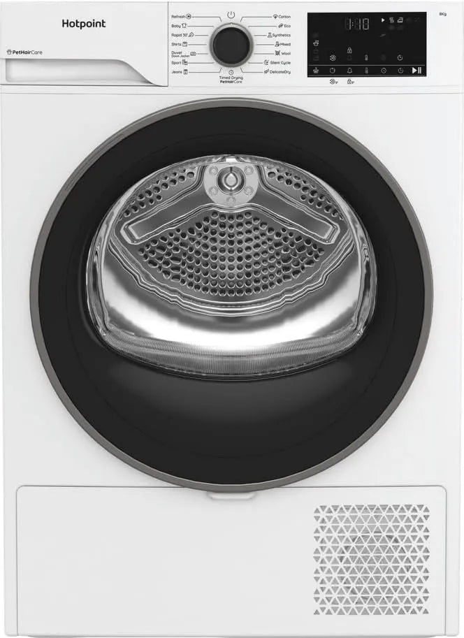 Hotpoint Secador CHD84MWBSEE, 8 kg, 64 dB, Classe E de energia, Silencioso, Branco, Ponto Hot - Bomba de calor de secador CHD84MWBSEE Posível - Capacidade 8