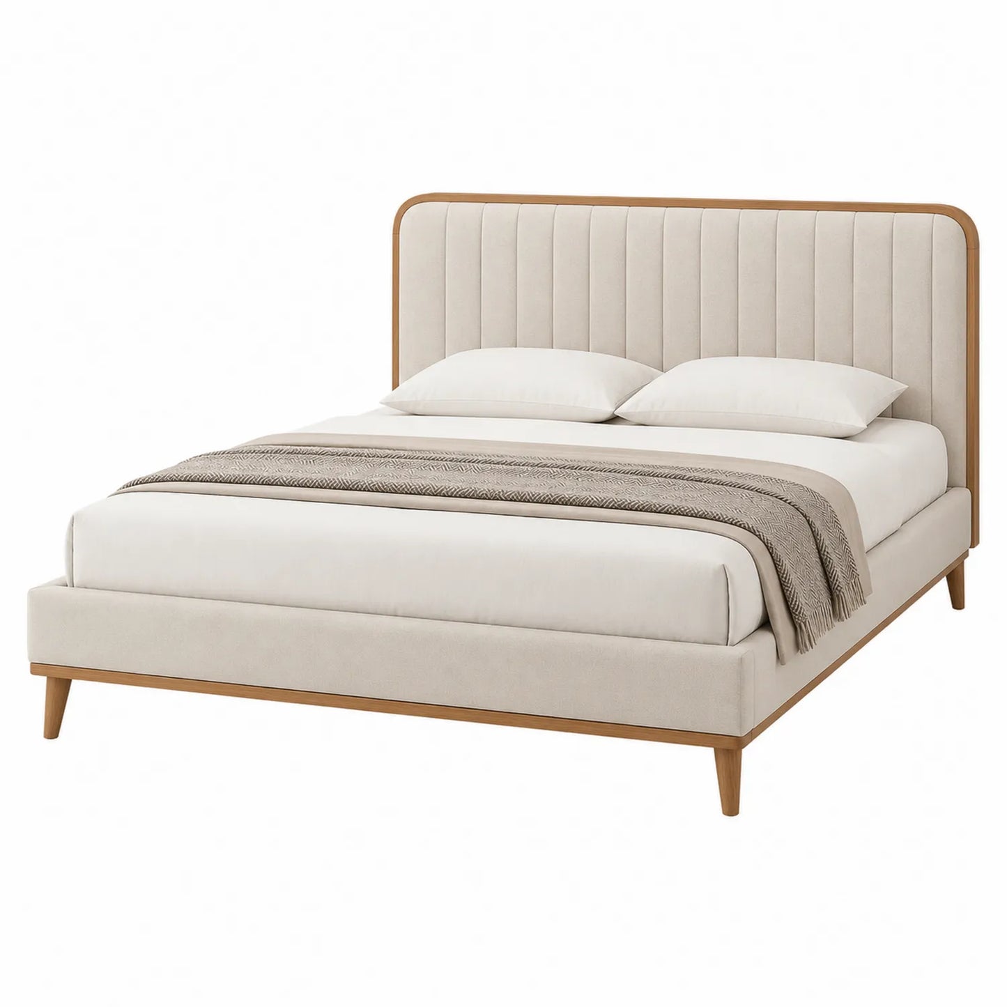 Cama de matrimonio tapizada en tela de poliéster con estructura de madera 200x160 cm