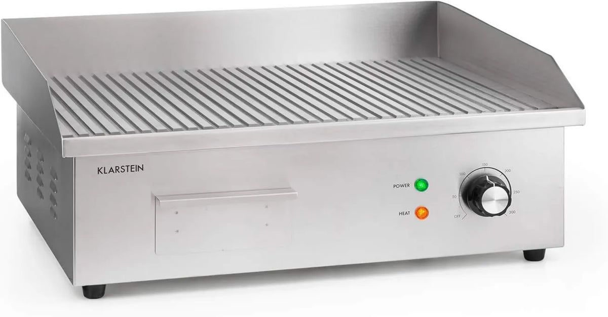 KLARSTEIN 5 x 35 cm, Grillmeile Pro: Placa de grelha elétrica em ferro fundido, 50-300 °C, 3000 W 3000R, 54, profissional com escudos de respingos, aço inoxidável
