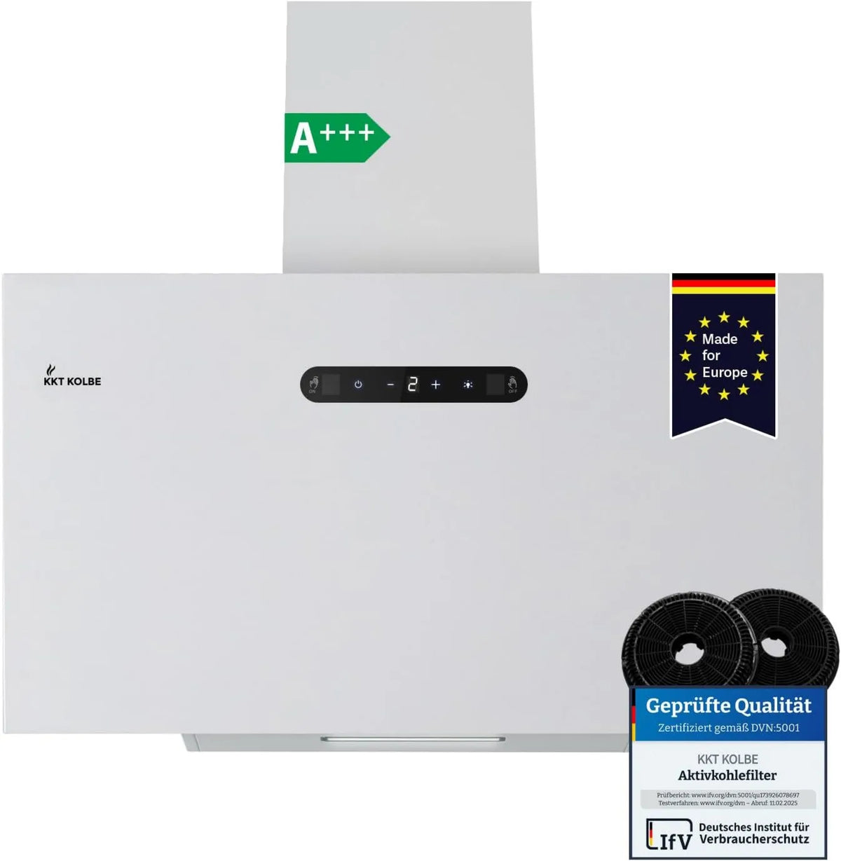 KKT KOLBE BASE6002W exaustor de vácuo, 60 cm, classe E-energia, capa de cozinha, iluminação LED, instalação de parede, toque, branco, SensorTouch, Metal