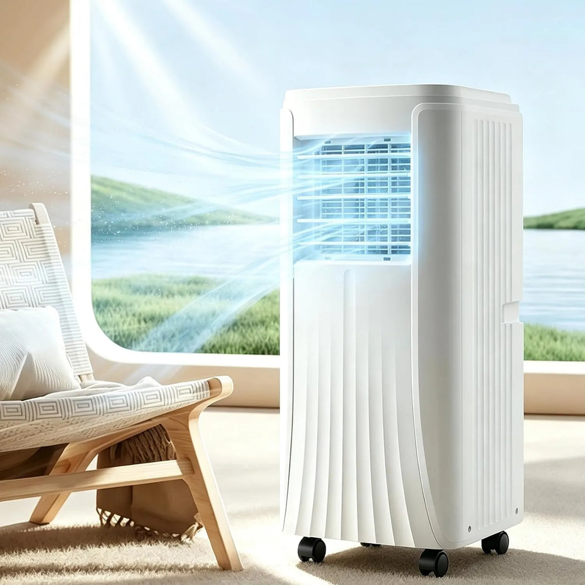 ZYLDDS Ar condicionado 12.000BTU, portátil, temporizador, Ventilador e desumidificador, relógio de 24 horas, kit de janela 12.000BTU, comando à distância, Funções