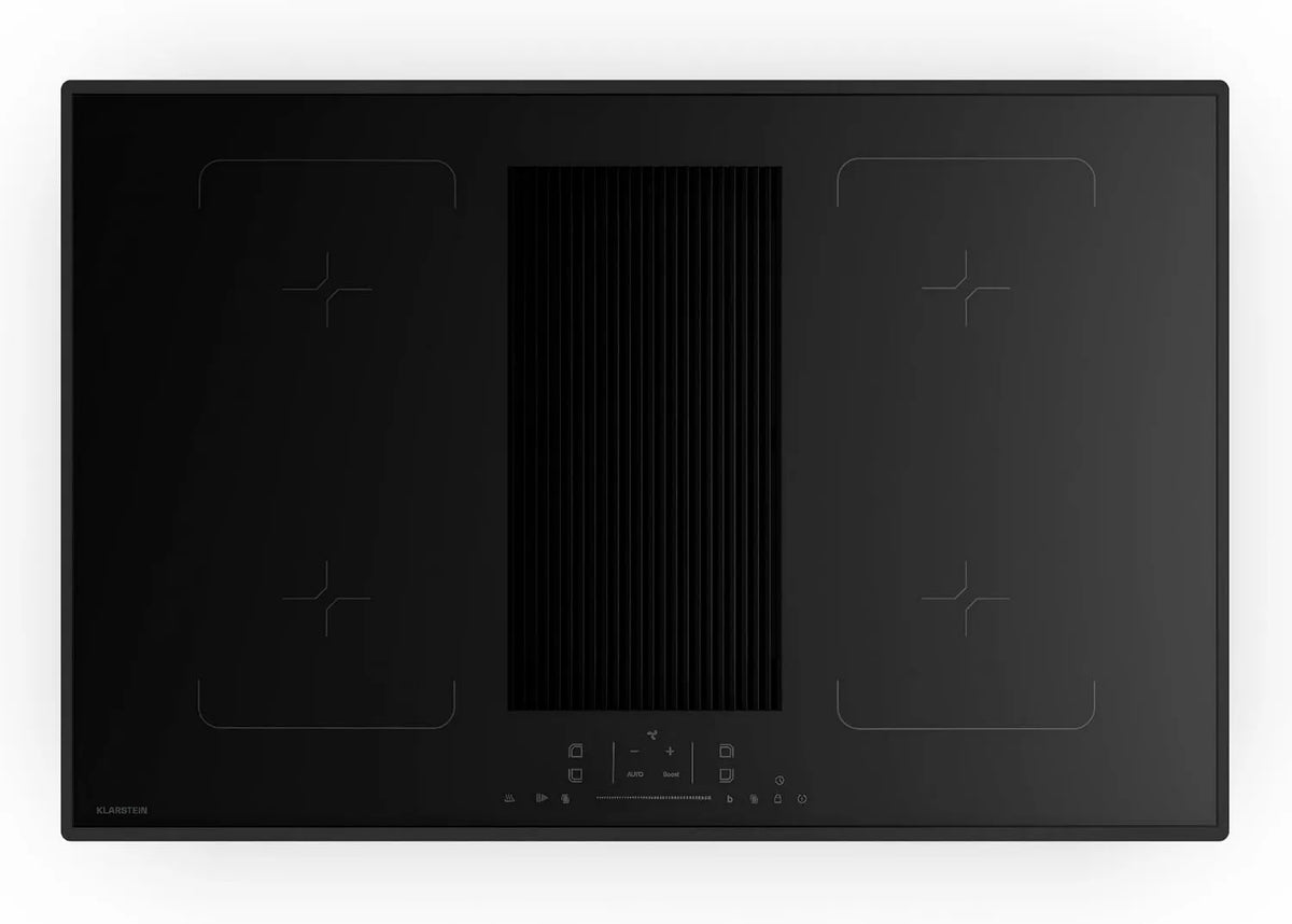 KLARSTEIN Indução placa, 80cm, 4 lareiras, 8400 W, mesa de cozinha indução, Boost, toque, temporizador, preto, 4 zonas Flex, Velar