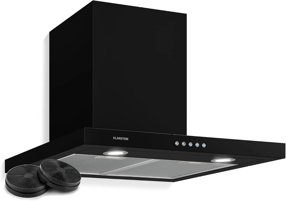 exaustor KLARSTEIN, 60 cm, 640 m3/h, 64 dB, capa de cozinha, evacuação e reciclagem, iluminação LED, 3 velocidades, instalação de parede, preto