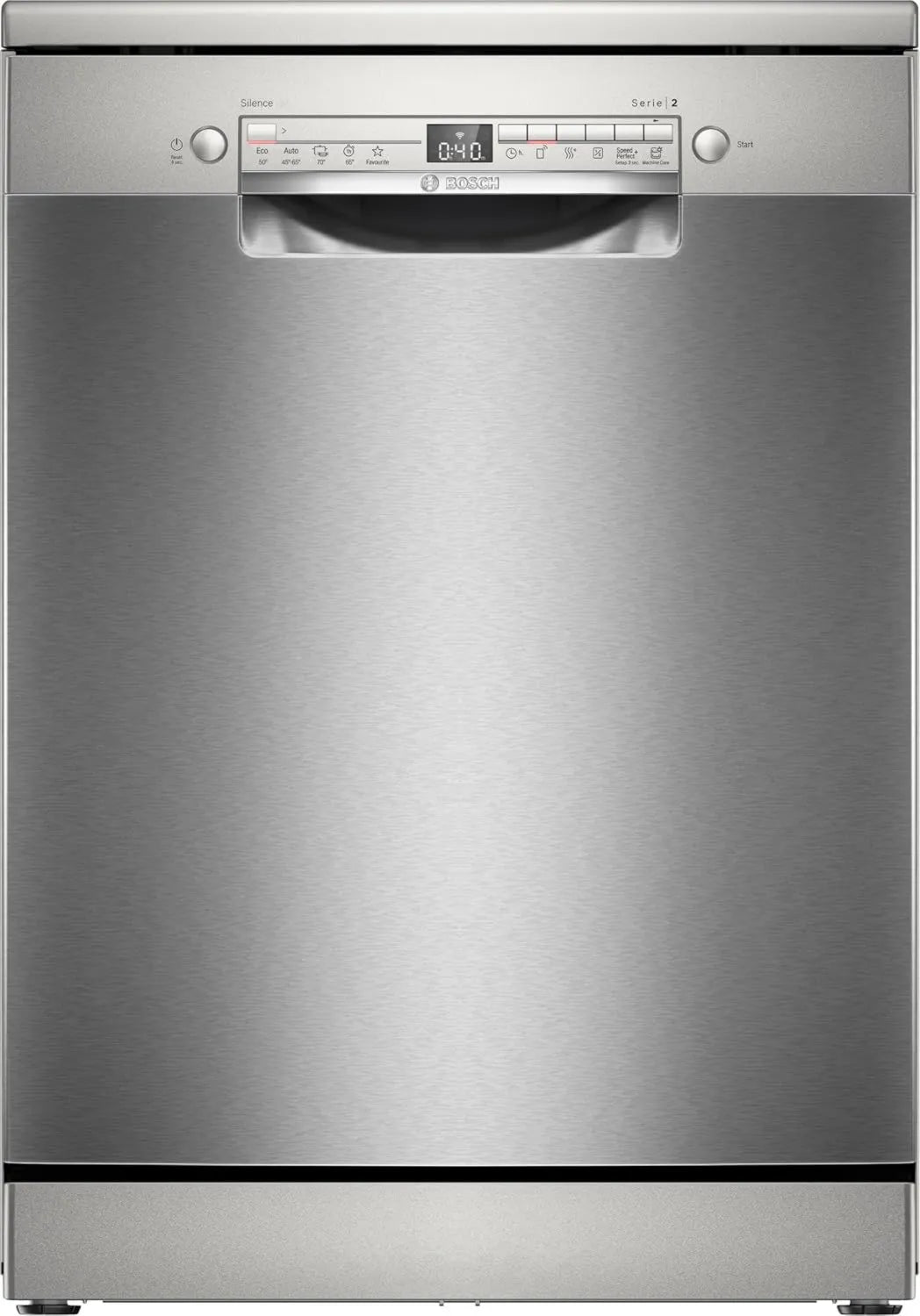 Bosch SMS2HVI02E Máquina de lavar loiça, 60 cm, Conexão Domiciliar, Silenciosa, Anti-traço de aço escovado, Silêncio sob demanda, Série 2, Suporte livre, Puxar para fora