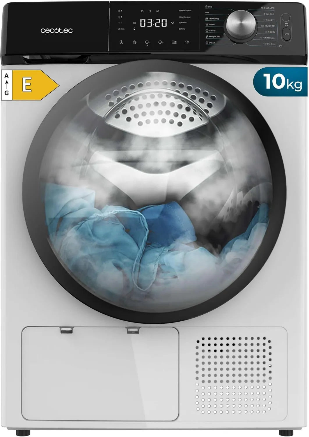Cecotec Bolero Dresser, 14 programas, 10 kg, classe E de energia, branco, 4 níveis de secagem, Classe A++ Equivalente, Funções
