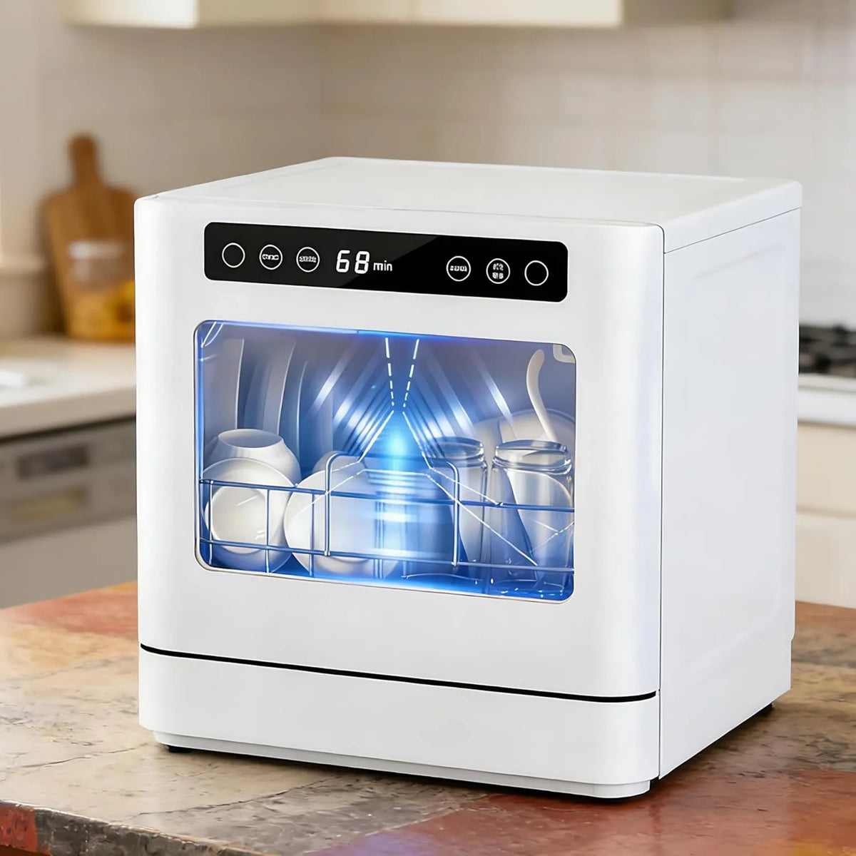 QIUNAOZI Máquina de lavar loiça, 5 programas, camping, Temperatura alta 75 °C, 167 °F, Jato duplo 360°, Lavar 8 Bols e Placas, autocaravanas, para Apartamentos