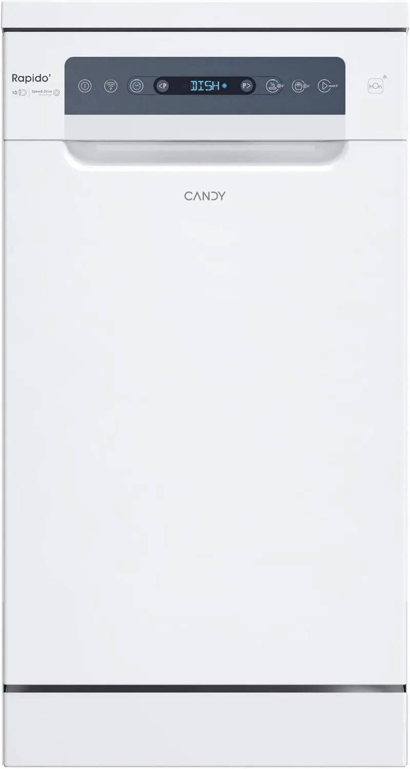 CANDY CF0C7SB0FW Máquina de lavar loiça, 45 cm, 8 programas, 47 dB, formato magro, Wi-Fi, cesta superior ajustável, 10 serviços, digital, tecnologia