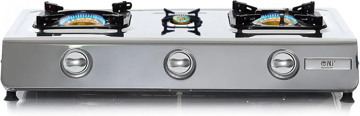 NJ The right choice Fogão de campismo NGB-300, 3 lareiras, portátil, aço inoxidável, NJ NGB-300 Réchaud Camping Gás - 3 zonas Placa de Cozinha portátil Inox
