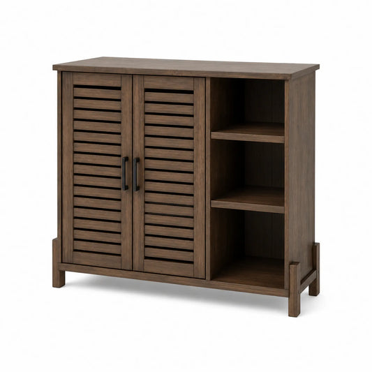 Aparador de Madera con Puertas de Lamas y Estantes Abiertos Marrón