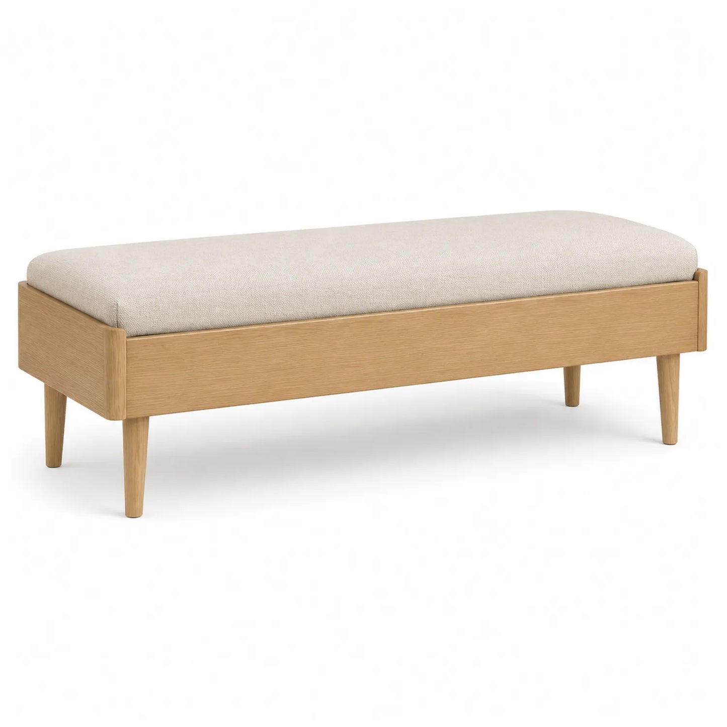 Banco rectangular de madera y tejido poliéster beige 120x40x45 cm