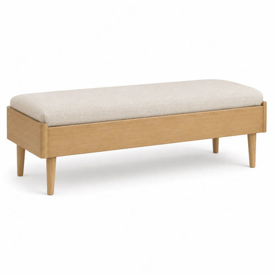 Banco rectangular de madera y tejido poliéster beige 120x40x45 cm
