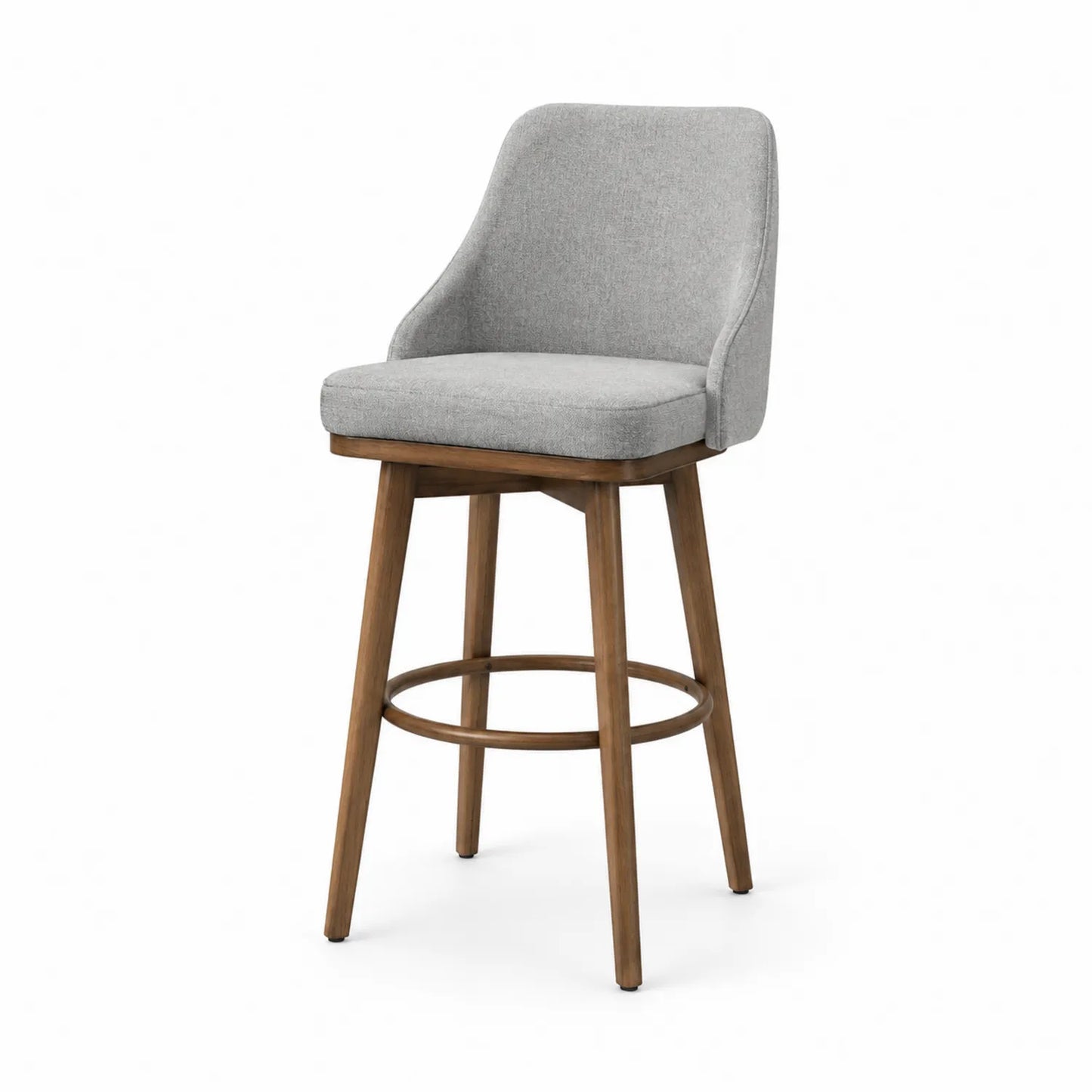 Taburete de bar de tela y estructura de madera con función giratoria gris claro