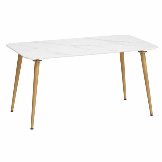 Mesa de comedor de mármol sintético blanco con patas de metal dorado