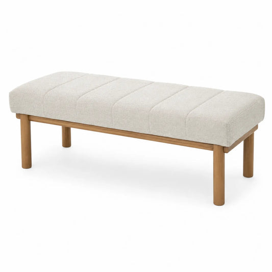 Banco de madera con tapizado de poliéster beige 120x40x45 cm
