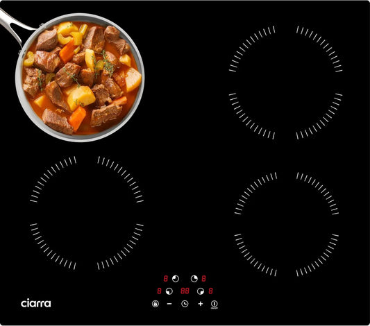 CIARRA CIRRA CABBIH4-A Placa de indução, 60cm, 4 lareiras, mesa de cozinha de indução, toque, travamento, temporizador, 6kW, Segurança da Criança, Ordem
