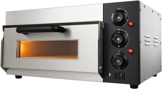Générique Forno de pizza elétrica, 40 cm, 2000 W, 2 zonas de temperatura, aço inoxidável, pedra refractária, Temperatura 350°C