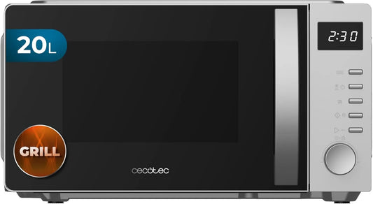 Cecotec 3DWave 30Min micro-ondas, 20 L, 700 W, temporizador, grelha, descongelamento, forno de microondas, prata, 5 Níveis, Tecnologia 3DWave, Ecrã com