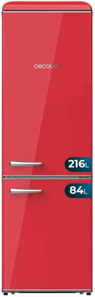 Cecotec Bolero CoolMarket Combi Frigorífico combinado, 300 L, Classe E de energia, Frigorífico com congelador, vermelho, LED Interior, alça de crómio e
