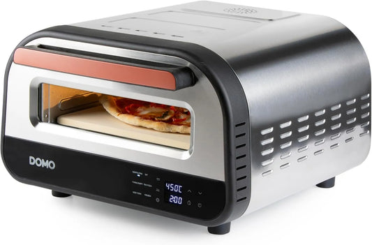 Pizza forno elétrico, 1700 W, 6 programas, 80 a 450 °C, DOMO DO9289PZ, 2 zonas de temperatura, sua pizza favorita em 2 minutos, Pizza Genius