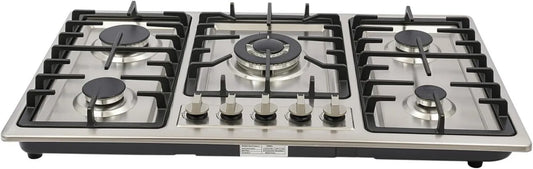 WDRENTOOL Gas hob kW, built-in, restaurante, aço inoxidável, placa de gás, 75 kW, 5 chamas, 3 kW, 1 kW, para casa