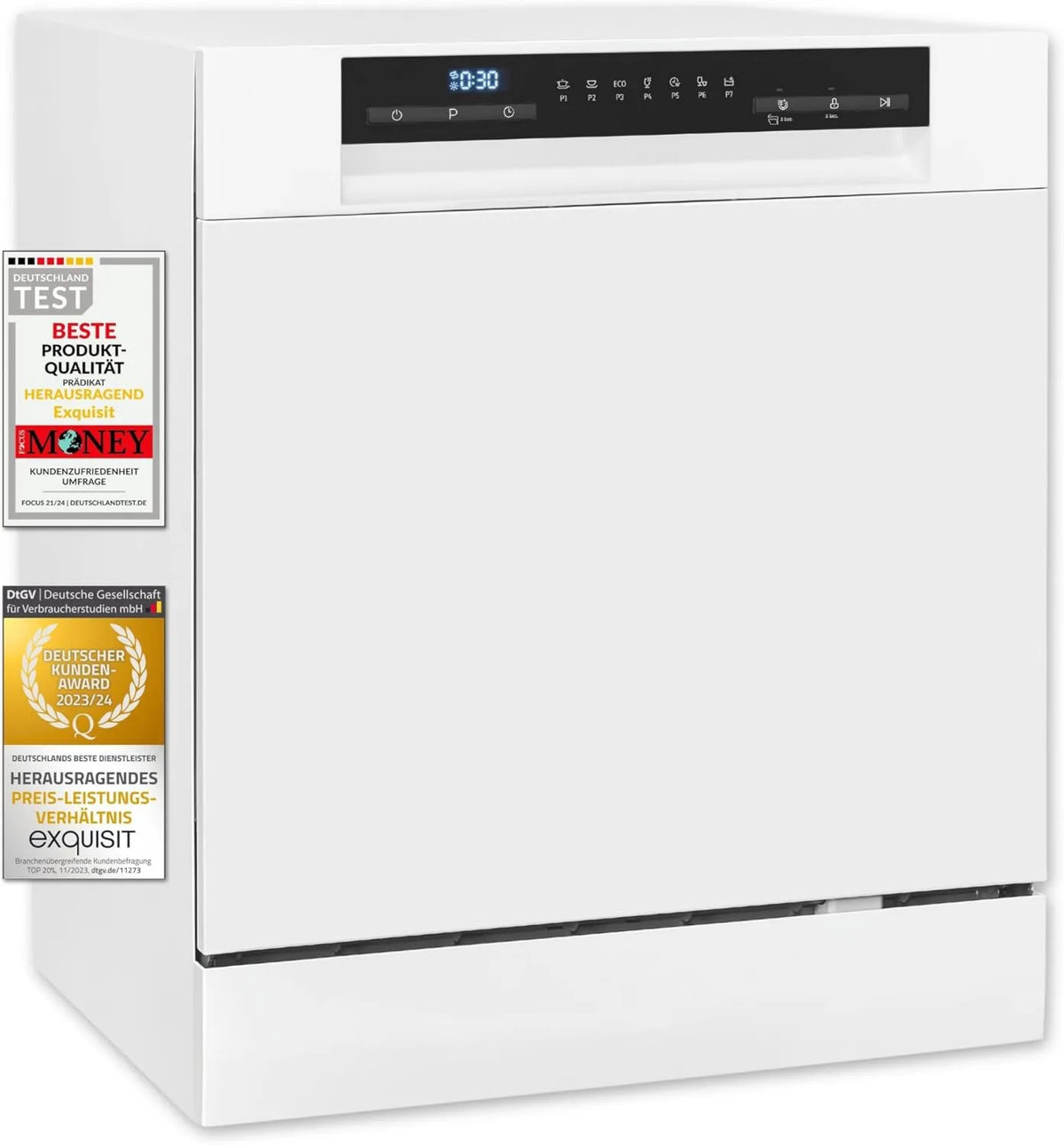 Exquisit Máquina de máquina de lavar loiça SPG508-030D, 55 cm, independente, branca, pequena lavanderia 8 Uecrã, máquina de lavar loiça LED-lavagem