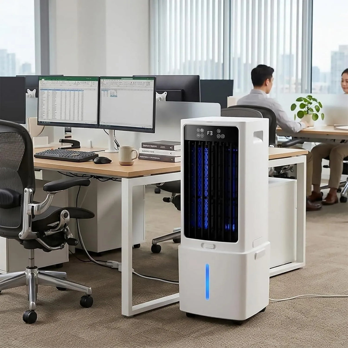 HUANQIN Ar condicionado 12H, 25L, portátil, timer, 3 velocidades, tanque grande, 12L, pacotes de gelo, climatizador C