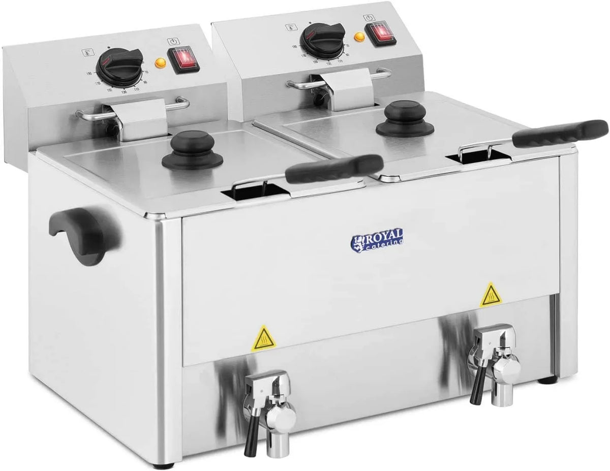 Royal Catering Torneira de cozinha 13D-EGO, 13 L, 250 W, 50 a 190 °C, termostato, profissional, restaurante, restaurante, aço inoxidável, 2 x 3 250 W, aço inoxidável