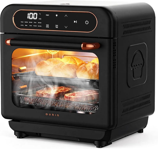Forno elétrico, 12 L, 1100 W, compacto, vapor, circulação de ar Quente 360°, OUNIN 12L Mini forno, 1100W, Piso de Cozinha dupla, Frango Rôti, Gigot