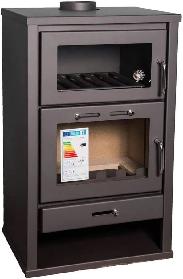 V05 Fogão de cozinha com forno, 20 kW Bimschv 2, Lareira Lareira Fogão de lenha sólido Queimador 15