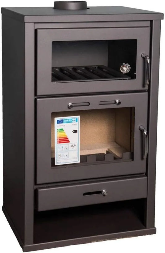 V05 Fogão de cozinha com forno, 20 kW Bimschv 2, Lareira Lareira Fogão de lenha sólido Queimador 15