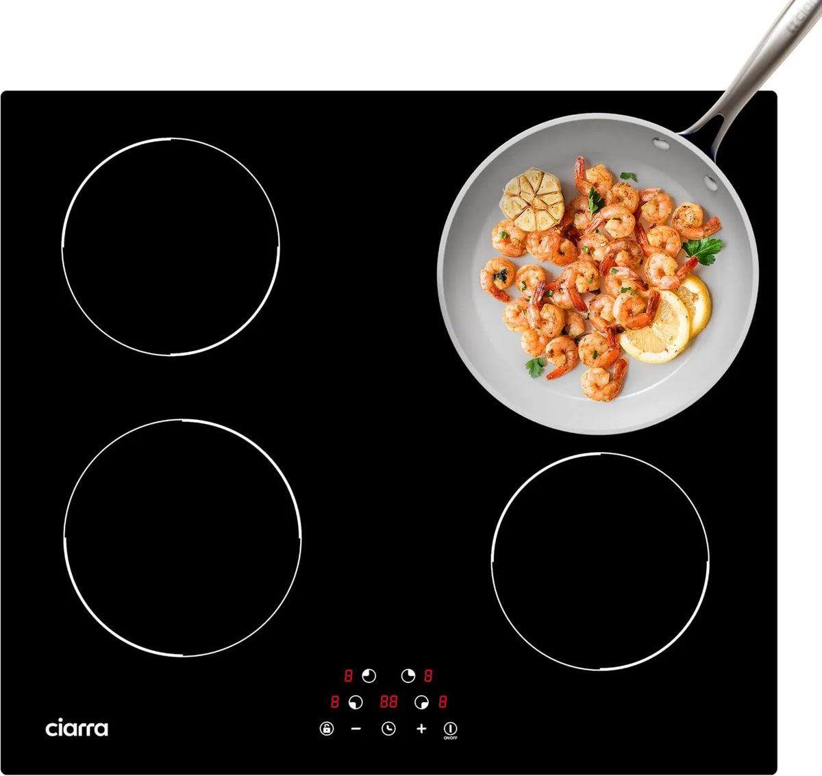 CIARRA placa de indução, 60cm, placa de cozinha indução, toque, travando, temporizador, Power Limited 2, 6 kW, placa de indução Ciarra 4
