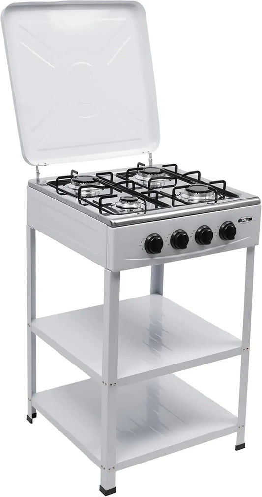 Donened Utensílios de cozinha com forno, 49 x 49 x 79 cm, auto-suficiente, camping, branco, placa de gás de 4 chamas com suporte antiderrapante, fogão a gás para