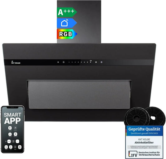 KKT KOLBE PLOOM8005S, 80 cm, 782 m3/h, capa de cozinha, evacuação e reciclagem, instalação de parede, toque, Wi-Fi, preto, RGBW LED, WiFi App