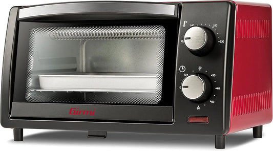 Forno elétrico, 10 L, 800 W, Girmi FE10, temporizador, termostato, aço inoxidável, preto, temporizador 60 min, 10 litros, acessórios incluídos, vermelho