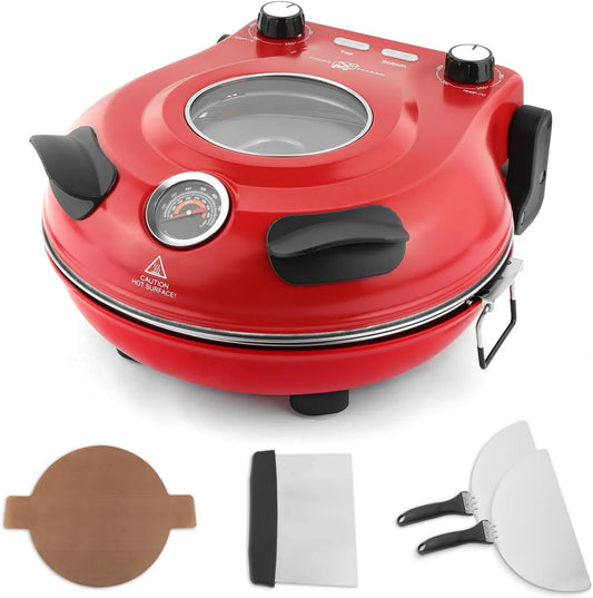 Forno de pizza elétrica, 31 cm, 2 zonas de temperatura, vermelho, incluindo 4 utensílios de pizza, LMC-Rouge, klaif contador de forno de pizza elétrica com