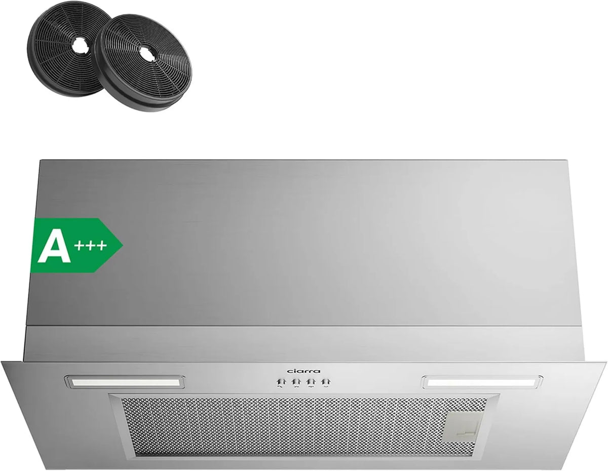 CIARRA CBCS6926A CBCF003 exaustor, 60cm, 704 m3/h, classe energética A, capa de cozinha, evacuação e reciclagem, 3 velocidades, encastrado