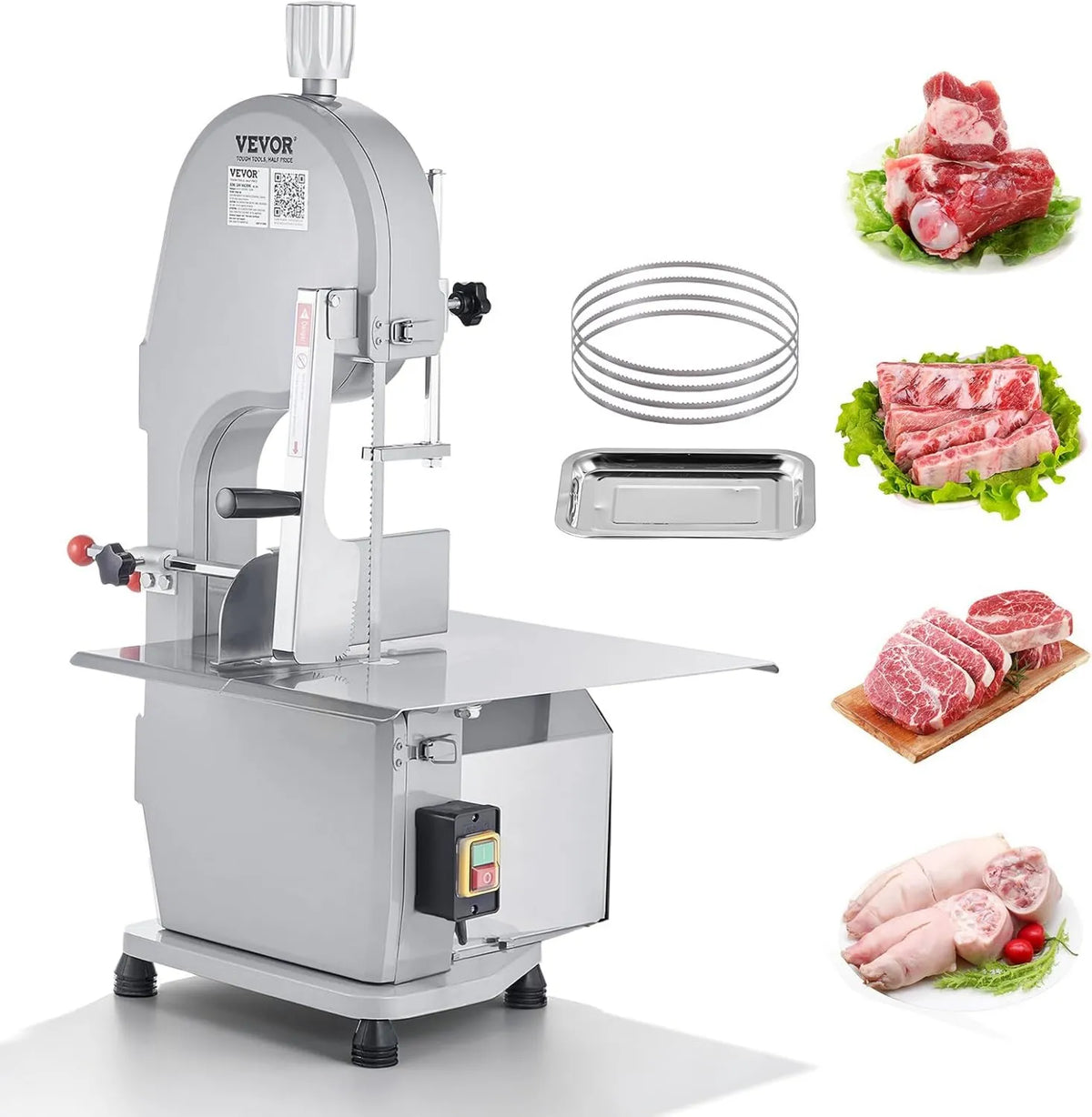 Serra de fita elétrica comercial de VEVOR Bocker para Os 1500 W 300 kg/h Serra elétrica para carne e osso congelado Tabela 490x380 mm
