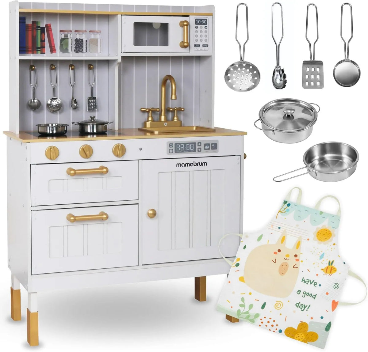 Microondas, 70 x 30 x 99, 5 cm, 12 itens, mamabrum criança de madeira cozinha Sonore - Conjunto de brinquedo de cozinha com forno, Evie, Casseroles