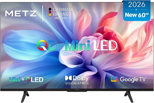 Metz Google MNH7000Z Smart TV, 60 polegadas, TV, 4K UHD, QLED, HDR, Som Dolby, HDMI, Bluetooth, 2026 Novo Modelo, Televisão Google TV Local