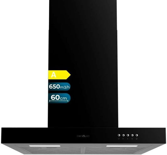 Cecotec Bolero TM Flux 650m3, h exaustor, 60 cm, 165 W, 650 m3/h, capa de cozinha, 3 níveis, preto, controlo Mecânico, Iluminação e Filtragem